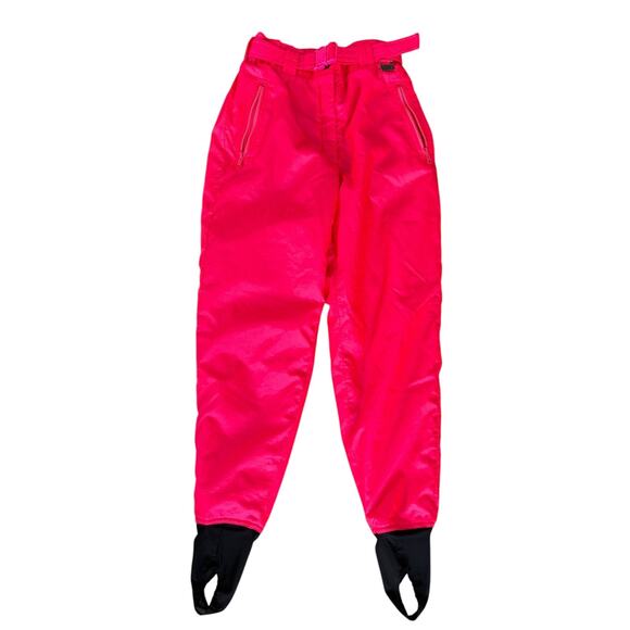 VTG White Stag Ski Pants 6 Hot Pink Neon Overall Nylon Stirrup Retro 80s 90s - Picture 1 of 8